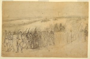 Tekening, marcherende infanteriecolonne, ca. 1862 door Winslow Homer