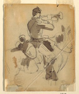 Tekening, bereden hoornblazer, 1862 door Winslow Homer