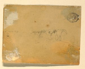 Tekening, schets van wagontrein, 1862