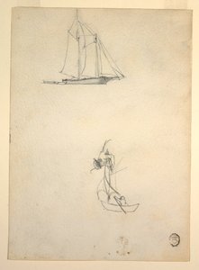 Tekening, Schoener en drie sloepen, 1881 door Winslow Homer