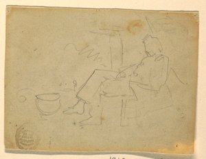 Tekening, Zittende soldaat, 1862 door Winslow Homer
