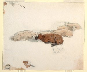 Tekening, Rustende schapen, 1878 door Winslow Homer