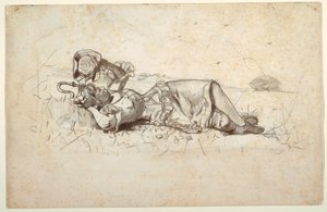 Tekening, Rustende herderin, 1877 door Winslow Homer