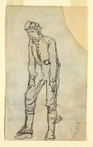 Tekening, soldaat met pijp in zijn mond, 1862