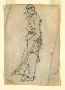 Tekening, soldaat met zwaard en pijp, 1862 door Winslow Homer