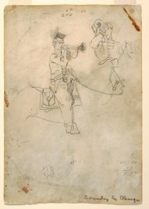 Tekening, Het blazen van de charge, ca. 1862 door Winslow Homer