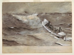 Tekening, De reddingsboot, studie voor aquarel, "Wrak van de 