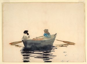 Tekening, Twee meisjes in een roeiboot, 1876-80