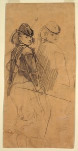 Tekening, Twee studies van een jong meisje dat over haar schouder kijkt, ca. 1862 door Winslow Homer