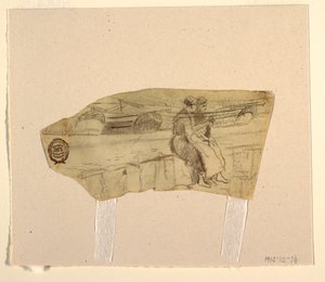 Tekening, Twee vrouwen zittend op een muur, Cullercoats, Engeland, 1881-82 door Winslow Homer