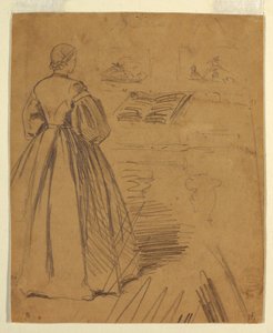 Tekening, Vrouw voor een piano, 1862 door Winslow Homer