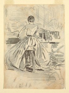 Tekening, Vrouw bij een piano, 1862 door Winslow Homer