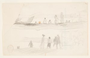 Figuren die naar een baai kijken door Winslow Homer