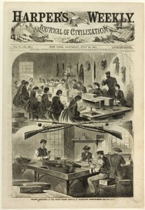 Patronen vullen in het Amerikaanse arsenaal in Watertown, Massachusetts