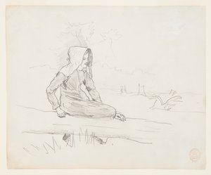 Meisje Zittend op een Boomstam door Winslow Homer