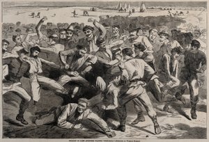 Vakantie in het kamp - Soldaten spelen voetbal, 1865