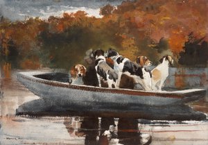 Jachthonden in boot (wachten op de start) door Winslow Homer