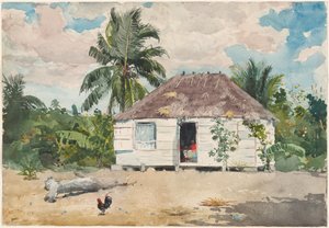 Inheemse Hut in Nassau door Winslow Homer