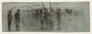 Officier en assistent inspecteren een squadron door Winslow Homer