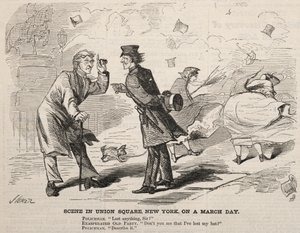 Scène op Union Square, New York, op een marsdag door Winslow Homer