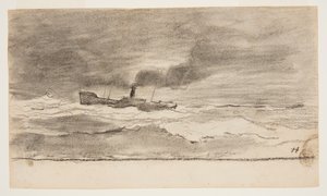 Zeegezicht met vissersboot, Cullercoats, Engeland door Winslow Homer
