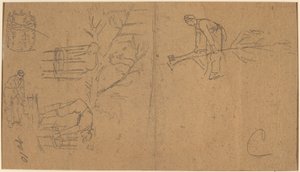 Soldaten die een Boompje Vellen en Boompjes Weven tot Mandjes [verso], 1862