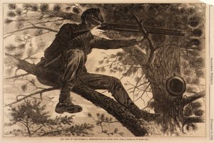 Het leger van de Potomac - Een scherpschutter in wachtdienst door Winslow Homer