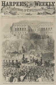 De Inaugurale Processie in Washington die de Poort van het Capitoolterrein Passeert, 1861 (naar een schets van onze speciale kunstenaar)