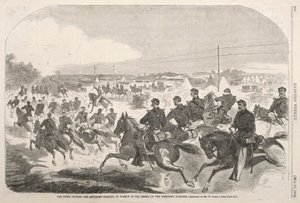De cavalerie en artillerie van de Unie zetten de achtervolging in op de rebellen op de Yorktown Turnpike door Winslow Homer