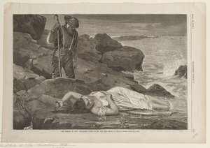 Het wrak van de Atlantic dat door de zee aan land is geworpen door Winslow Homer