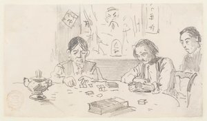 Drie Chinese Mannen die Domino Spelen in een Baxter Street Club-Huis, New York City