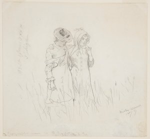 Twee meisjes in een veld door Winslow Homer