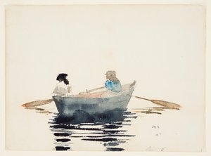 Twee meisjes in een roeiboot