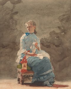 Jonge Vrouw aan het Naaien door Winslow Homer