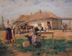 De aankomst van de lerares in het dorp door Wladimir Jegorowitsch Makowski