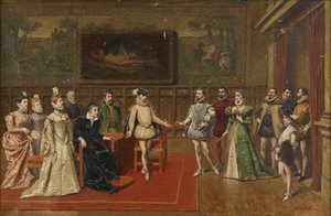 Catherine de Medici ontmoet haar zonen Charles IX en Henry III