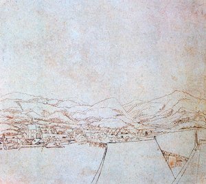 Uitzicht op Urfahr, ca. 1510-1553 door Wolf Huber
