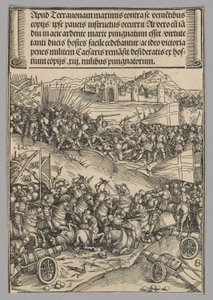 Slag bij Guinegate, plaat 4 uit Historische scènes uit het leven van keizer Maximiliaan I van de triomfboog door Wolf Traut