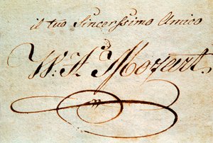 Handtekening van de Oostenrijkse componist Wolfgang Amadeus Mozart (1756-1791) door Wolfgang Amadeus Mozart
