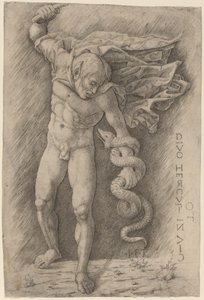 Faun die een Slang Bestrijdt door Workshop of Andrea Mantegna