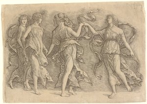 Vier Dansende Muzen door Workshop of Andrea Mantegna