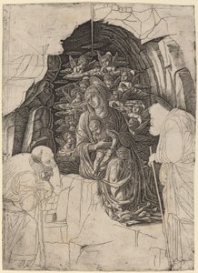 De Aanbidding der Wijzen (Maagd in de Grot) door Workshop of Andrea Mantegna
