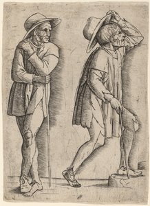 Twee Boeren door Workshop of Andrea Mantegna