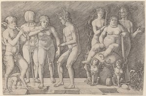 Virtus Combusta: Een allegorie van deugd door Workshop of Andrea Mantegna