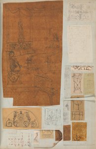 Pagina uit een Plakboek met Tekeningen en Verschillende Afdrukken van Architectuur, ca. 1800-1850. Makers: Werkplaats van Charles Percier, Werkplaats van Pierre François Léonard Fontaine