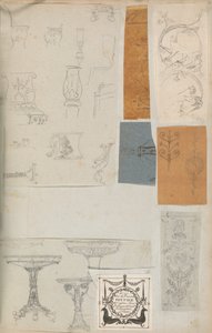 Pagina uit een Plakboek met Tekeningen en Verschillende Afdrukken van Architectuur, ca. 1800-1850. Makers: Werkplaats van Charles Percier, Werkplaats van Pierre François Léonard Fontaine