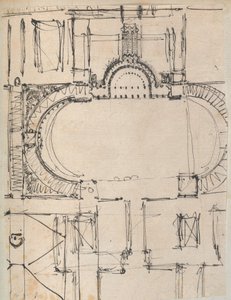 Pagina uit een plakboek met tekeningen en verschillende prenten van architectuur door Workshop of Charles Percier, Workshop of Pierre