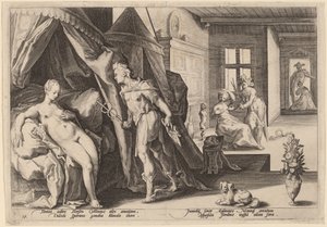 Mercurius betreedt de kamer van Herse na Agraulos in steen te hebben veranderd