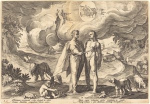Prometheus maakt de mens en bezielt hem met vuur uit de hemel door Workshop of Hendrick Goltzius, after Hendrick Goltzius