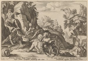 De Riviergod Peneus Omringd door Andere Godheden door Workshop of Hendrick Goltzius, after Hendrick Goltzius